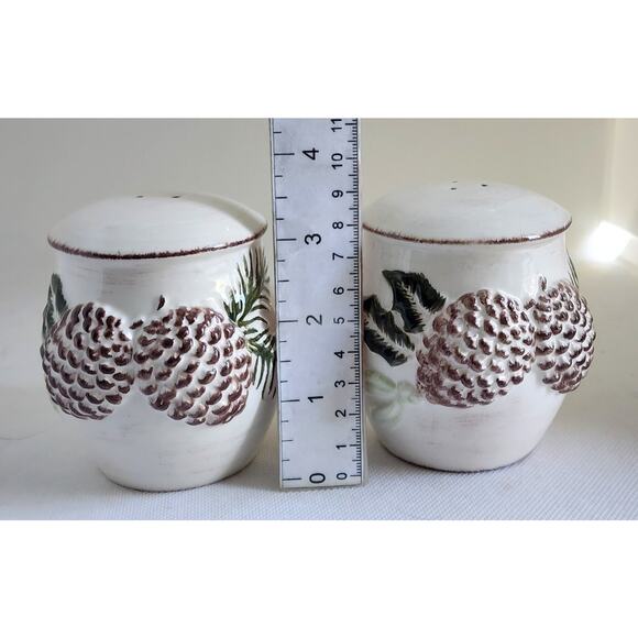 SALT & PEPPER-CREAMER-SUGAR BOWL-FLORIDA MARKETPLACE-Pine Cones Relief-4 Pieces - Picture 14 of 16